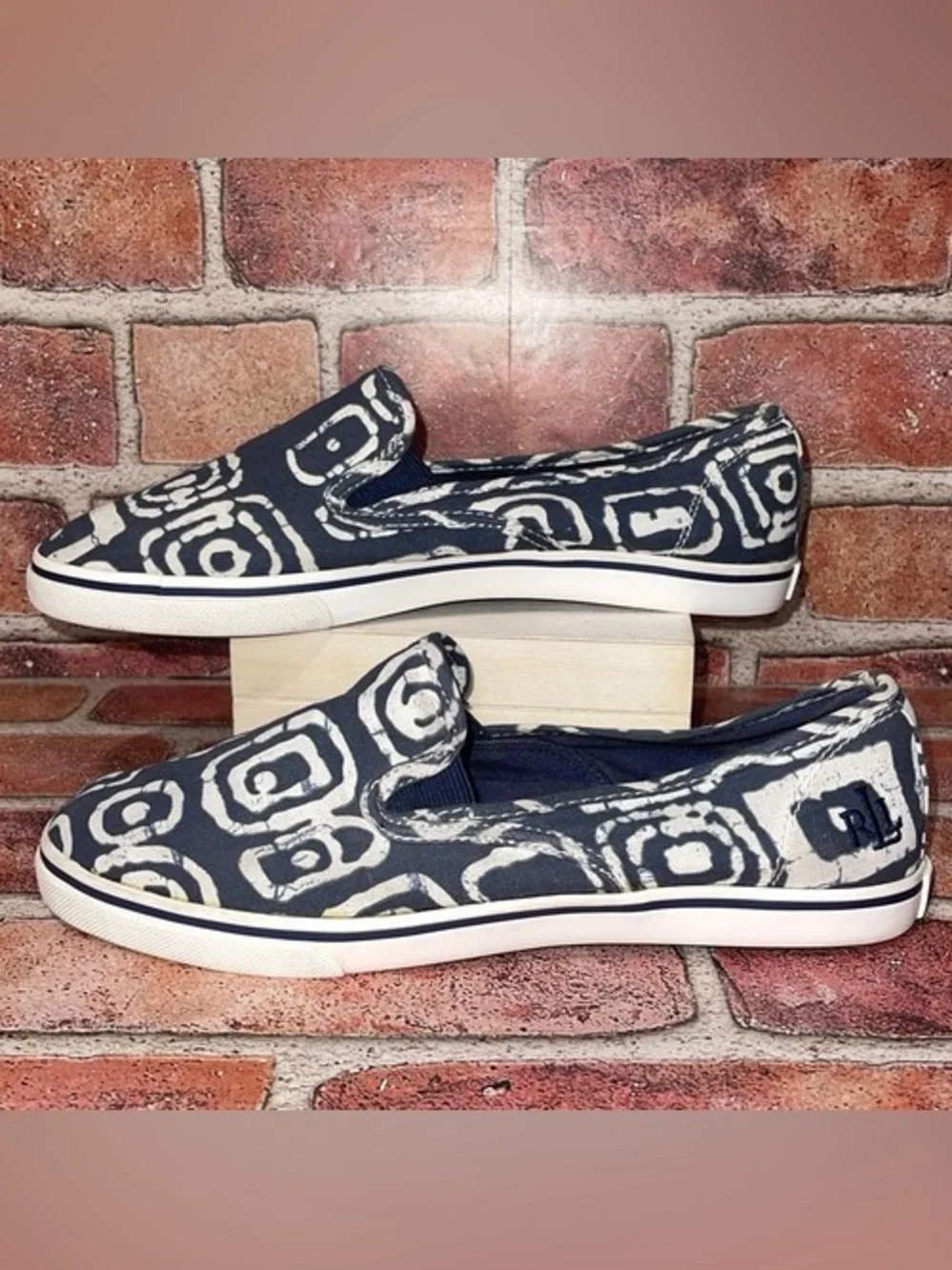 Pre-Owned Lauren Ralph Lauren Janis Blue White Slip-On Shoes Size 8B Chic